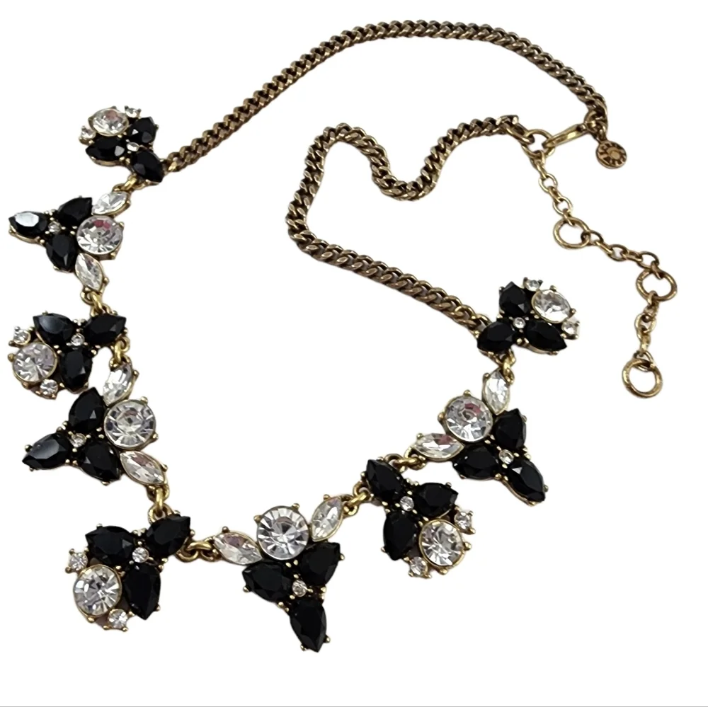 J. Crew Statement Necklace Black and Brilliant Rhinestones A0279